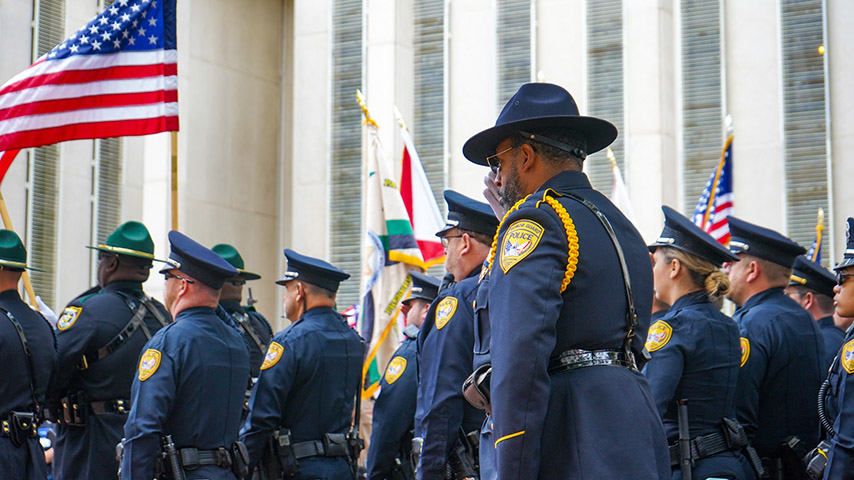 Motorcycle officers prepare to join the parade at Winter Festival